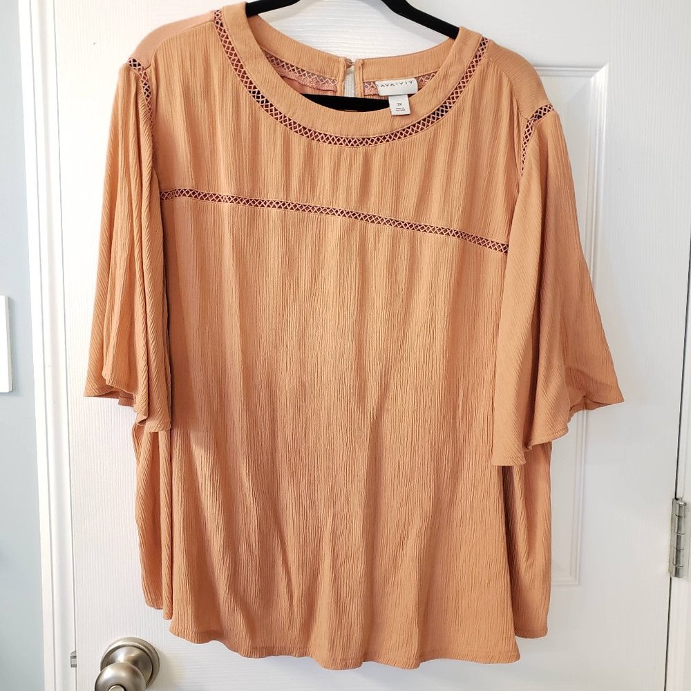 Ava & Viv, Coral Blouse with Flutter sleeve, Ladder-stitch, 3X